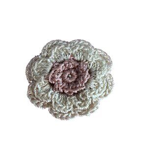 Vintage Handmade Crochet Flower Brooch Pin Dual Tone Beige Pink 2.5" Estate